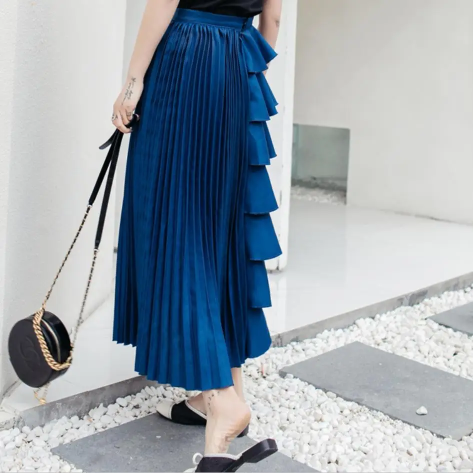 Новинка сезон весна-осень Высокая талия асимметричная плиссированная юбка с
