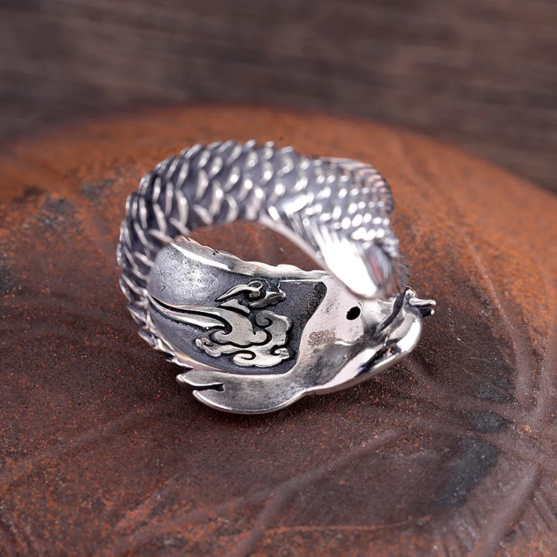 

Vintage Fish Male Ring Classic Real 100% 925 Sterling Silver Wedding Rings For Men Luxury Party Open Engagement Ring
