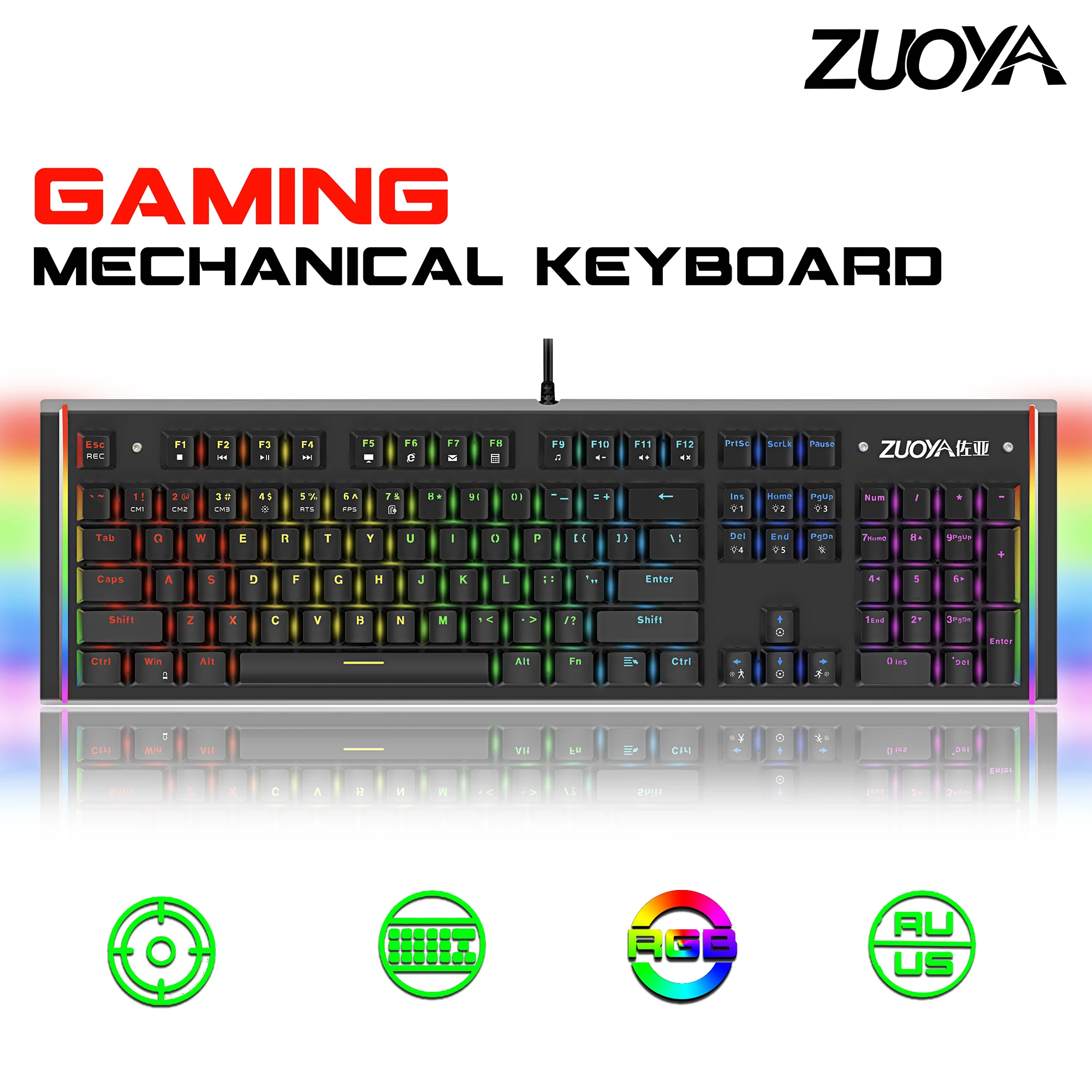 Механическая Проводная клавиатура ZUOYA RGB/Mix с подсветкой Игровая 87/104 защитой от