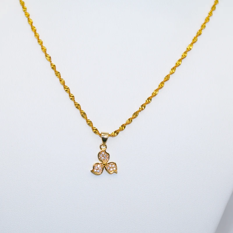 

Heart Love Ethiopian Gold Color Pendant Chain Necklaces For Women Habesha Eritrea Party Gift African with Water Wave Chain