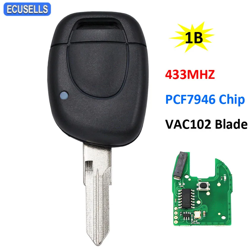 Дистанционный ключ брелок от машины 1 Кнопка 433 МГц ID46 PCF7946 для Renault Twingo Clio II Master Kangoo