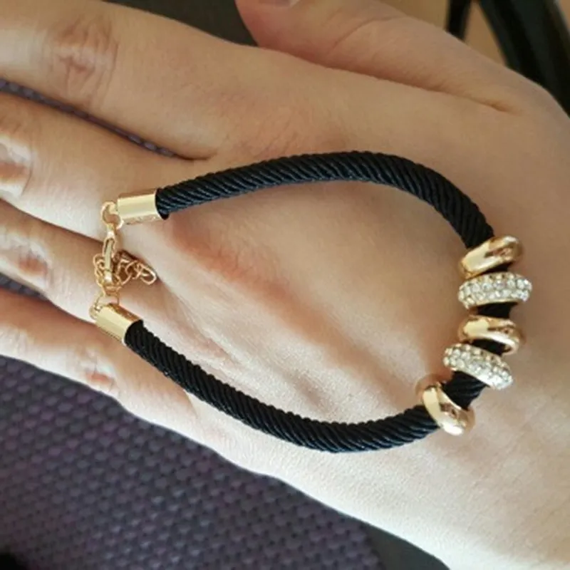 Стразы Золотой с веревкой на цепочке подвесками Браслеты для Для женщин Lady beaded