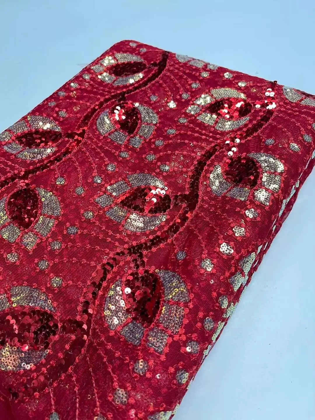 Luxury African Lace Fabric 2021 High Quality Blue Mesh Sequined Wedding Party French Tulle | Дом и сад