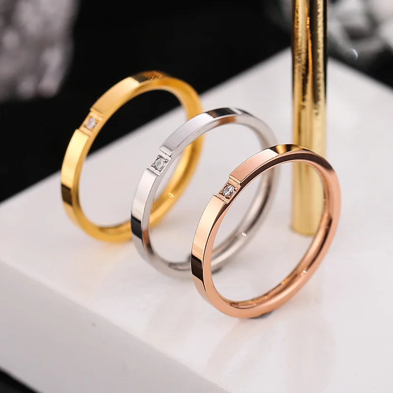 Titanium Steel Thin Ring Couple Style Ring for woman with stone for man female Wedding ring
