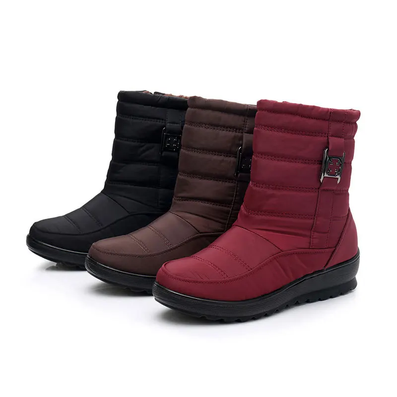 

Elegant Warm Plush Zip Snow Boots Women Winter Non-Slip Short Boot Mother Mom Solid Waterproof Silk Flat Booties Botas Mujer