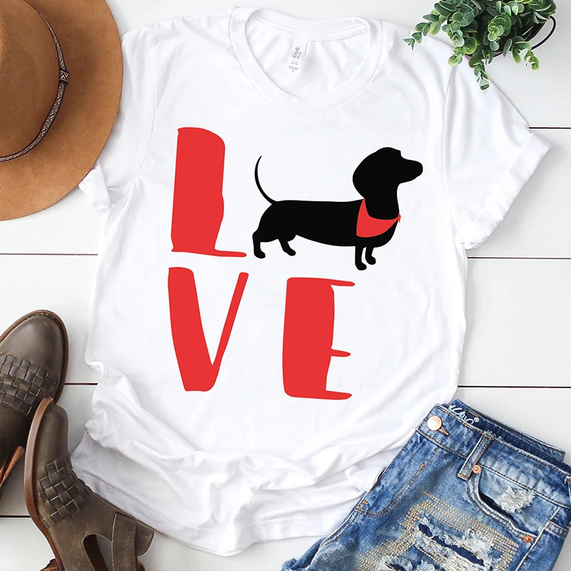 Женская футболка с коротким рукавом Love Dogs принт из хлопка такса каваи одежда для