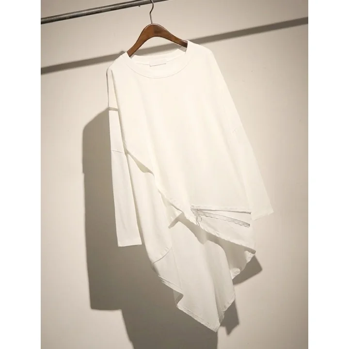 Асимметричная длинная футболка с длинным рукавом свободная