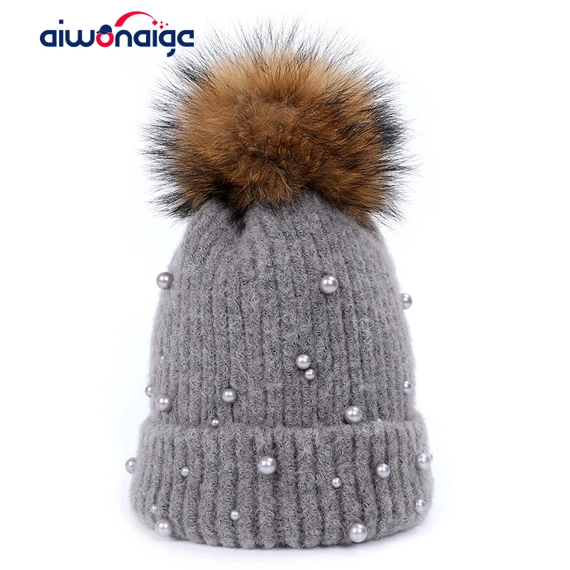 Новинка 2019 женская вязаная однотонная шляпа с помпонами меховая шапка из меха