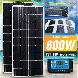 flexible solar panel 600w 300w 18v solar energy generator power bank camping car battery charger system solar panel kit complete free global shipping