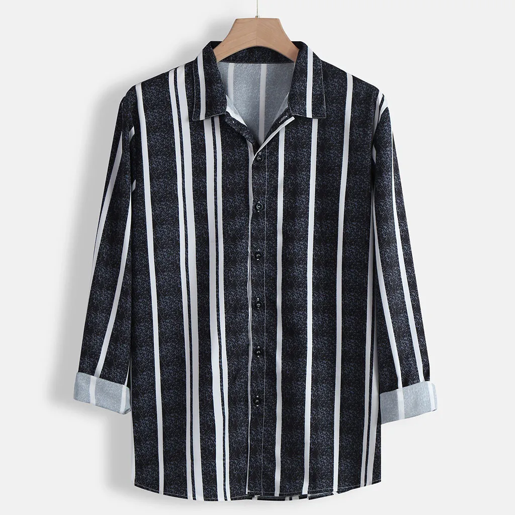 

stylish stripe shirt men Autumn Loose Fashion Casual Mens Shirt Top Blouse streetwear camisa hombre