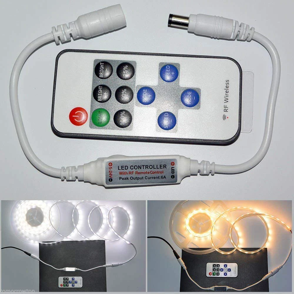 

2 Pack 11-Key RF Mini Wireless Remote Controller with DC Connector for Single Color 3528 5050 LED Strip Lights