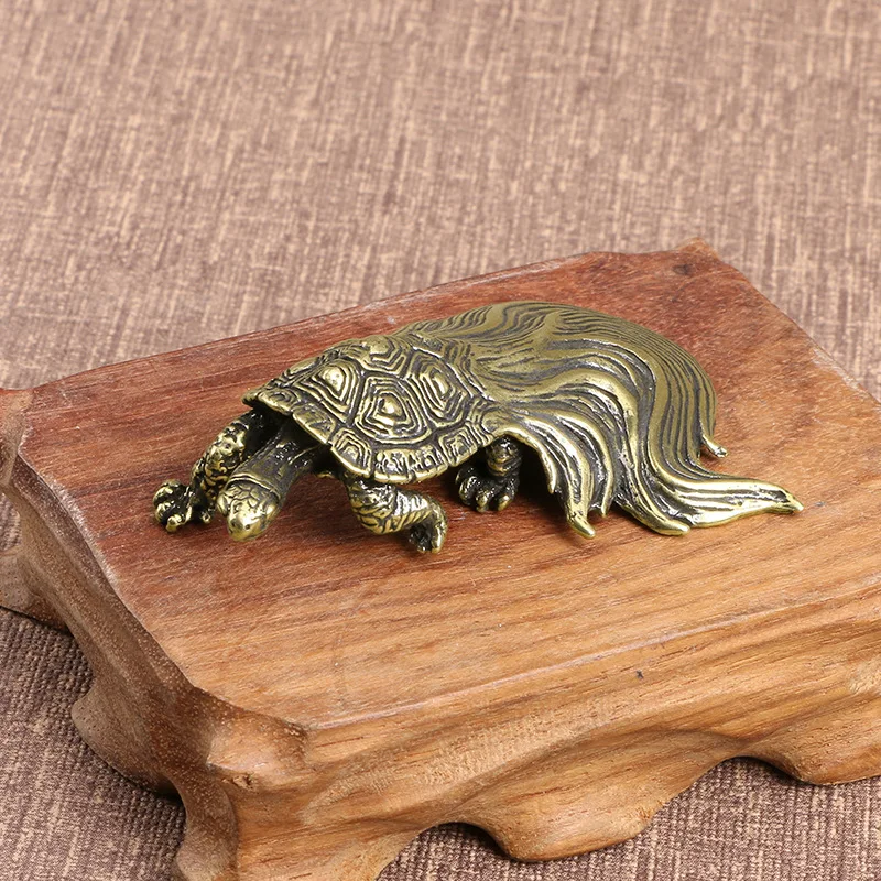 

Copper Antique Longevity Tortoise Figurines Miniatures Home Decor Office Fengshui Mascot Decoration Table Kung Fu Tea Pet Crafts