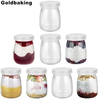 8 pieces mini yogurt jars glass pudding cups with pe lids containers pot ideal for milk jellies honey spices mousse 100ml3 4oz