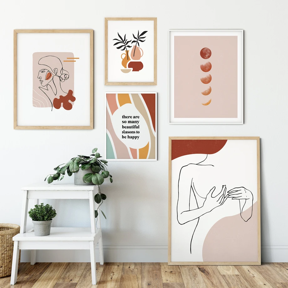 

Abstract Curve Line Girl Leaves Moon Wall Art Canvas Painting Nordic Posters And Prints Wall Pictures For Living Room Home Decor