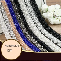 1yard pearl beaded embroidered rhinestones applique braided lace ribbon trim collar lace for sewing wedding dress