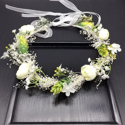 

Real small white Flower Wreath bridal headband headdress ornament Kids children Flower Crown hair accessories adjustable garland