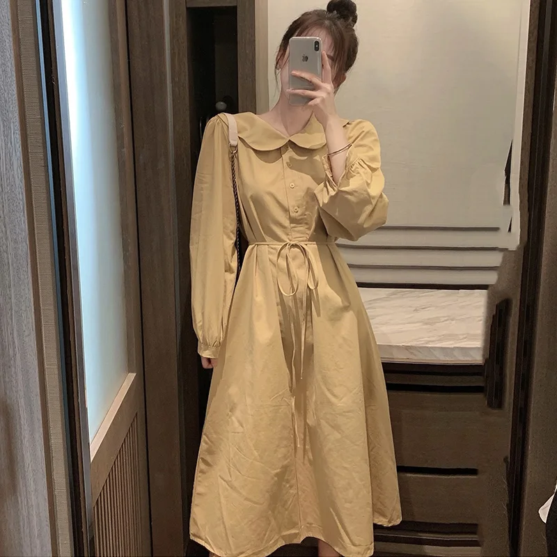 2019 Новое весенне осеннее милое элегантное платье женское с высокой талией