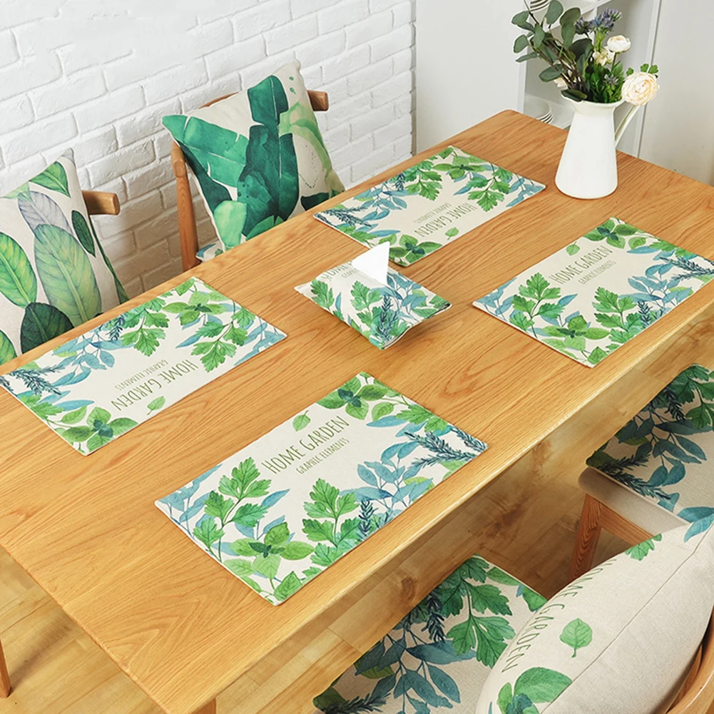 Кухонная подстилка с рисунком зеленых листьев и растений настольные коврики