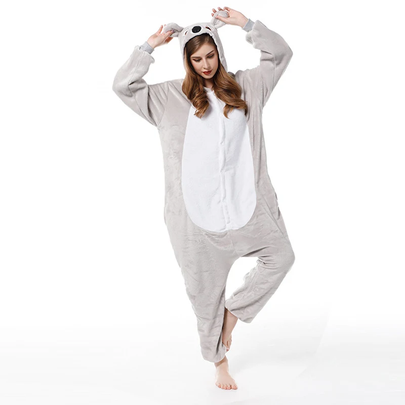 

Grey Koala Adults Pajamas Winter Women Flannel Sleepwear Unisex Cute Cartoon Animal Pajama Set Kids Hooded Pyjamas Sleepwear