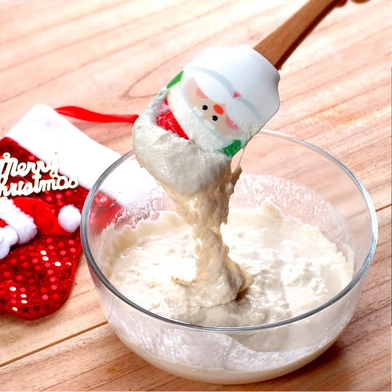 Kitchen 31x6cm Food Grade Silicone Butter Scraper Christmas Patterns Baking Tools Wooden Handle Cake Cream Mixing Cutter | Дом и сад