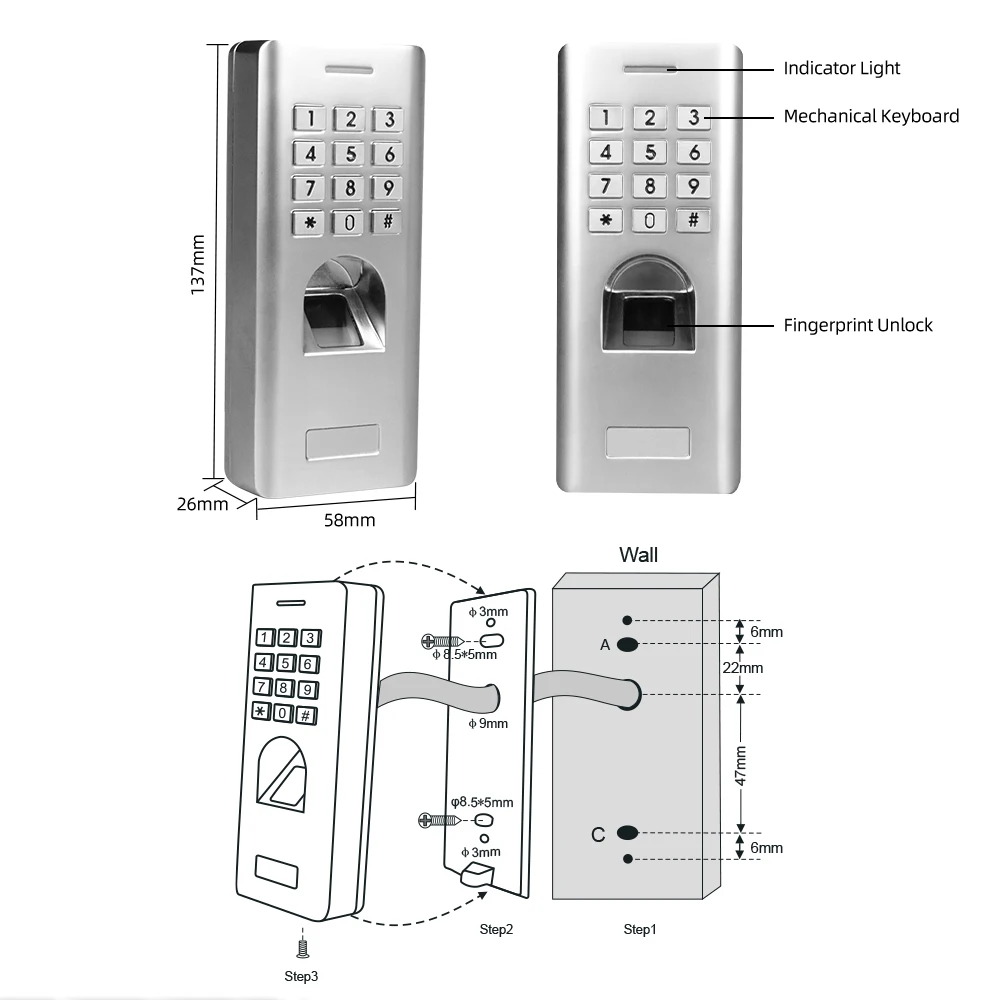 Jeatone Клавиатура доступа Поддержка пароль отпечатков пальцев разблокированная