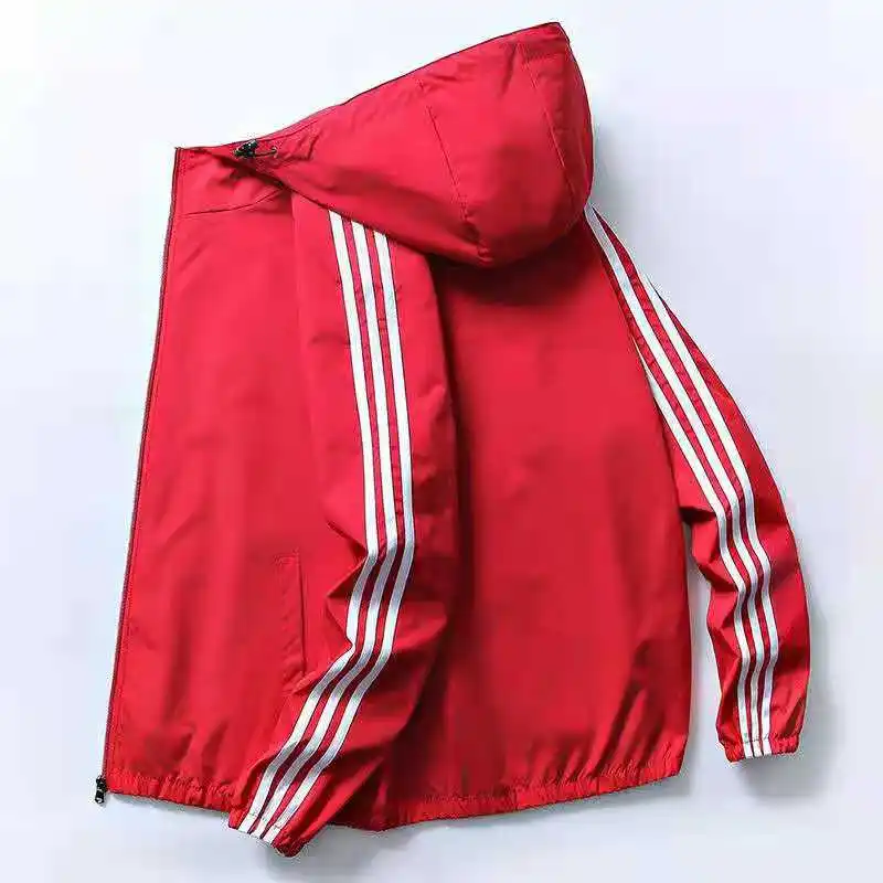 

Fashion Spring Autumn men's Coat Long Sleeves Classic Solid Color Stripe Zipper Hooded Sweatshirts Sports Jacket Male Outwear