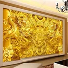 3D золотистый тисненый фон с драконами на заказ, настенные бумажные 3D обои для гостиной, спальни, домашний декор, настенная 3D Бумага