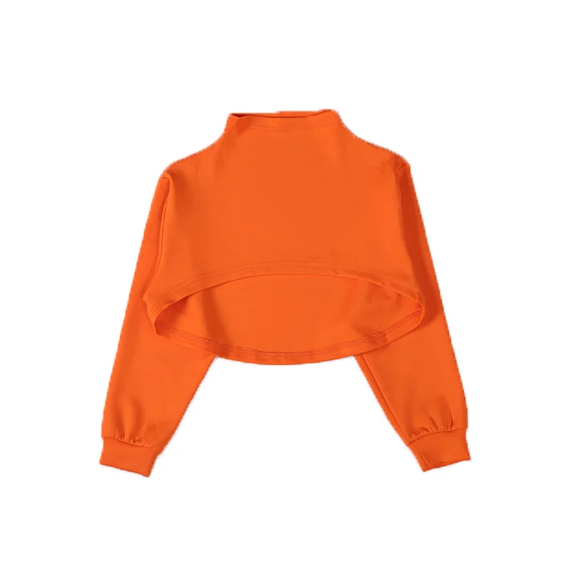 orange tops Детская крутая модная одежда в стиле хип-хоп свитер с высоким воротником Топ, Свободные повседневные штаны для бега для девочек, костюм для джазовых танцев, одежда - Цвет: orange tops