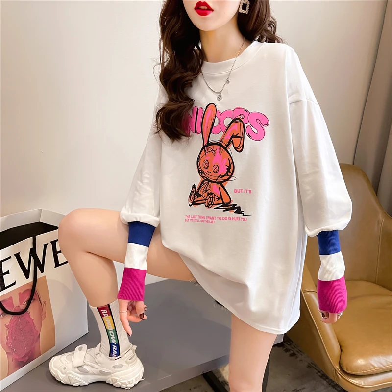 Double-Sided German Velvet New Round Neck Stitching Knitted Long-Sleeved Women's T-Shirt Everyday Casual