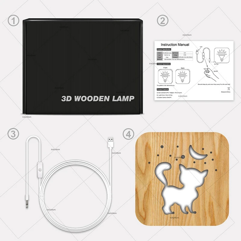 

Wooden Cute Cat Animal LED Night Light 3D Table Lamp USB Table Lights for Kids Room Home Decor Desktop Sleeping Lights