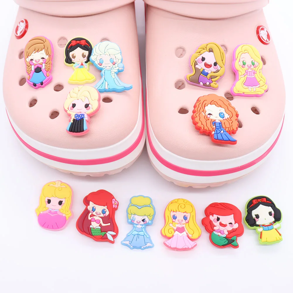 

New Arrival 1pcs Cartoon Girl Shoe Charms Cute Princess Accessories PVC Shoe Buckles Fit Wristbands Birthday Present