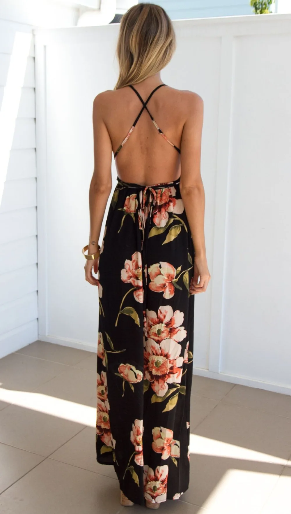 

Summer dress 2021 Floral Sexy Maxi Dress Long Pleated Dresses Backless robe robe longue evenning-dress