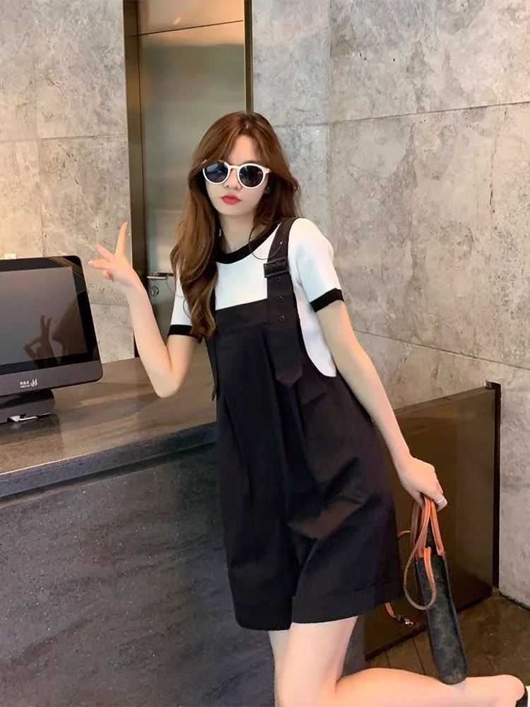 Женский летний Свободный комбинезон с широкими штанинами и шортами дизайнерский