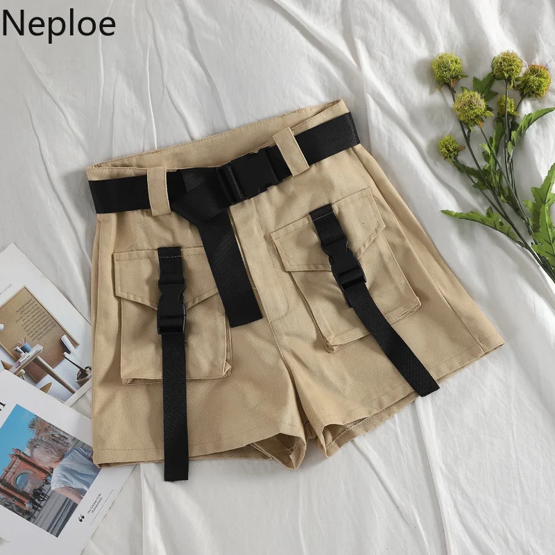 Neploe, модные женские шорты с поясом в стиле сафари, шорты с карманами, женские свободные шорты в Корейском стиле, женские шорты с высокой талией, 45327