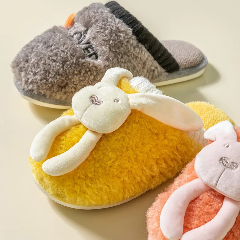 Non-slip Men Women Soft Shoes Floor Slippers Cotton Home Shoes Winter Women Slippers Couples Lovers Wool Warm Plush Indoor