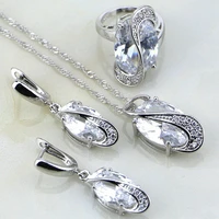classic oval shaped white birthstones 925 sterling silver jewelry sets for women wedding necklaceearringspendantring