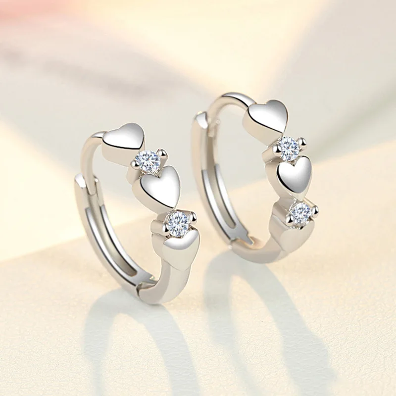 

Fashion 925 Sterling Silver Earrings Heart Zircon Small Earrings For Women Jewelry Gifts E650