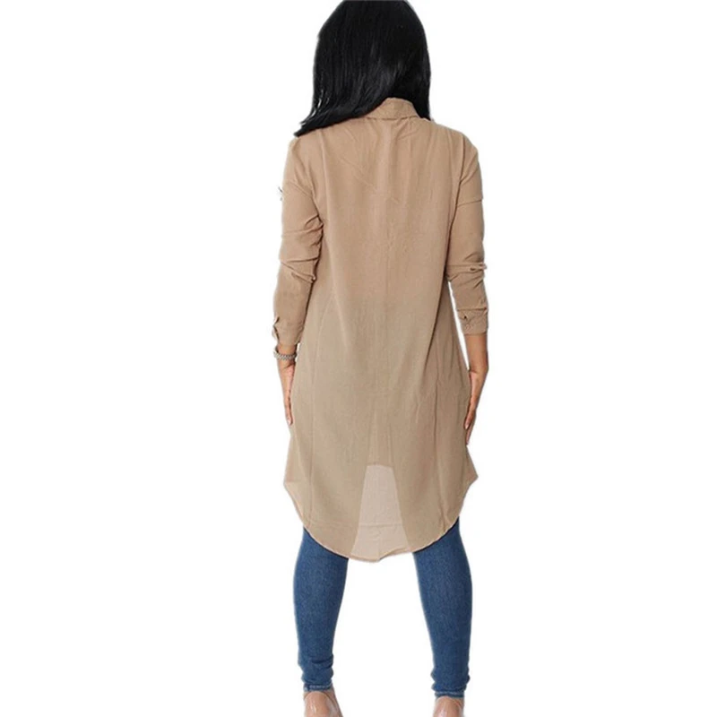 

2021 New Women Summer Loose Casual Blouse Shirts Blusas Solid Long Sleeve Shirt Button Back Asymmetric Ladies Top Plus Size 2 XL