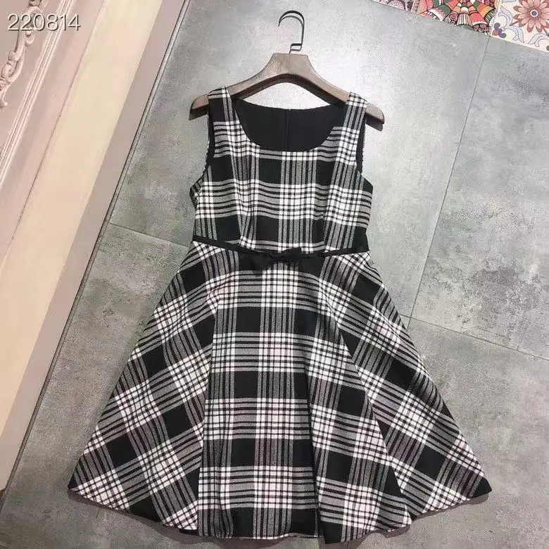 

High-end Runway Designer Sweet Dress Women O-Neck Sleeveless Plaid Print Bow Summer Preppy Style Mini Dresses