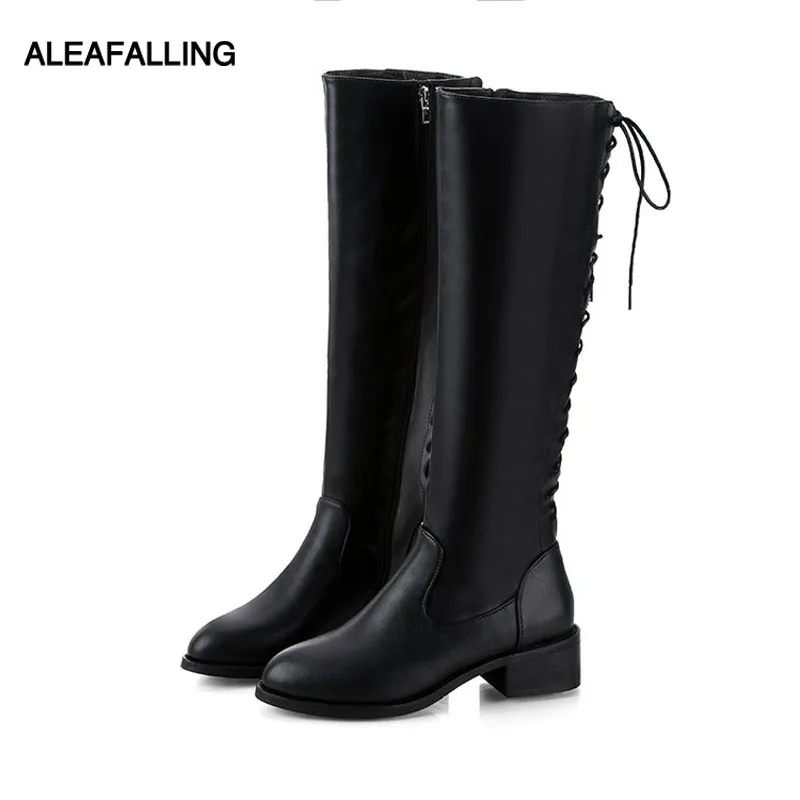 Сапоги Aleafalling женские мотоциклетные до колена сапоги-трубы с перекрестной