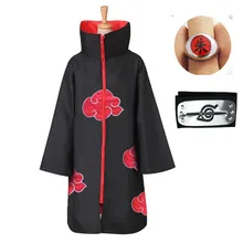 Unisex Akatsuki Organization Members Cosplay Cloak Halloween Cosplay Costume Uniform Ninja Robe with Headband Stand Collar