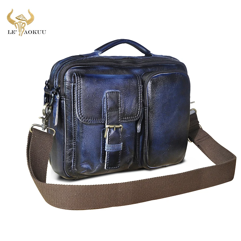 

Genuine Leather Male Casual Design School Shoulder Messenger Crossbody bag Fashion College Tote Satchel Book bag For Men 036