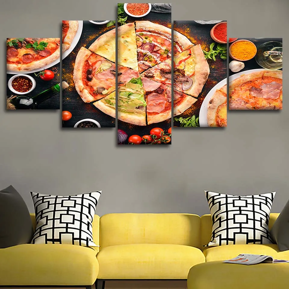 

Prints Pictures 5 Panel Home Wall Art Modular Poster Food Pizza Fruit Tomatoes Modern Painting Canvas Living Room Decoratin
