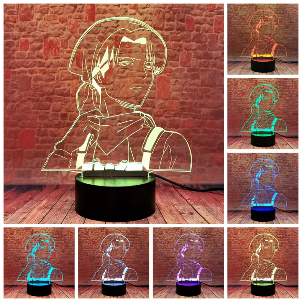 

Крутая модель Levi, 3D иллюзия, светодиодный ночник, цветная сменная лампа, атака на титанов, Аниме фигурки, игрушки для мальчиков