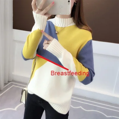 Breastfeeding Осенний свитер для грудного кормления для беременных женщин, Модный мягкий вязаный свитер для кормления грудью, пуловер для кормления грудью, топы - Цвет: Breastfeeding