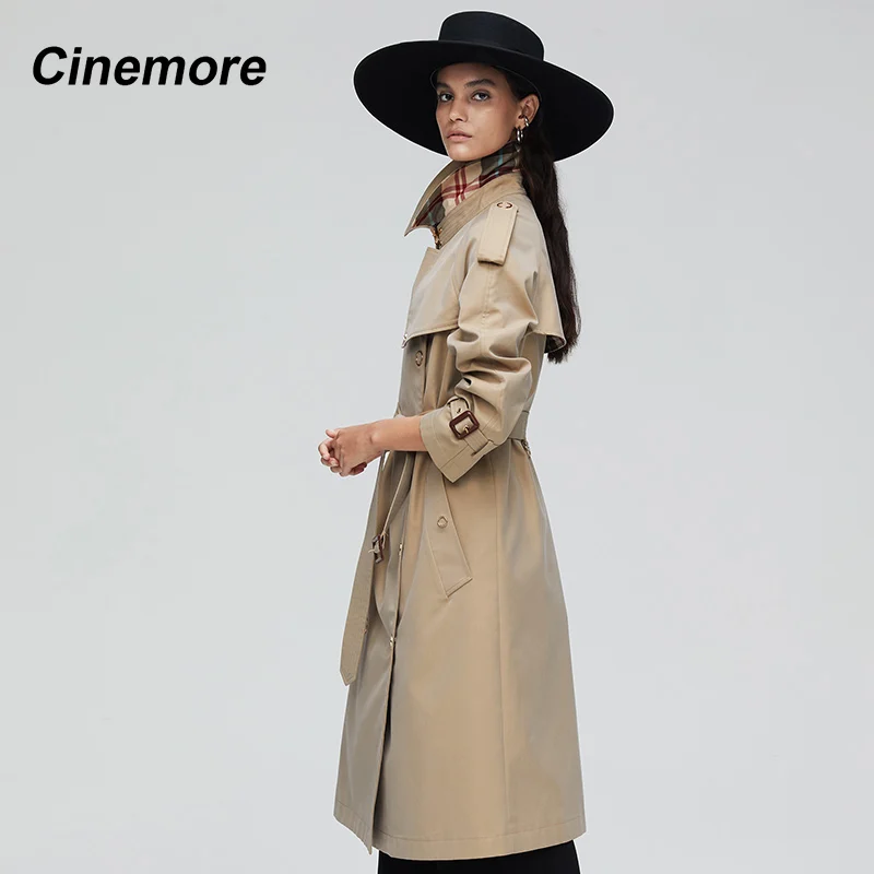 Женский двубортный Тренч с капюшоном пальто свободного покроя верхняя одежда