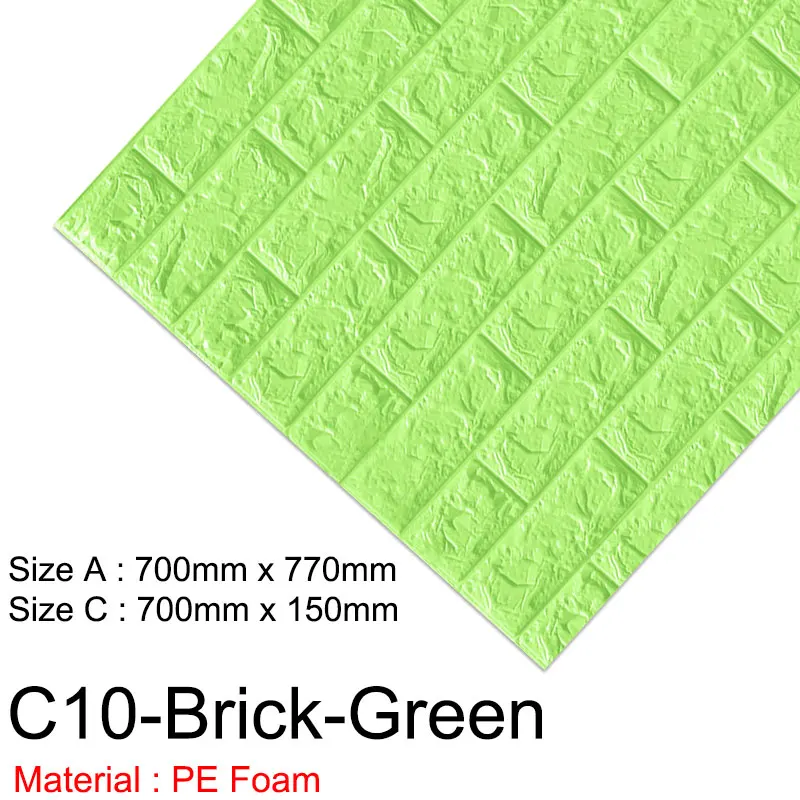 C10-Brick-Green 3D обои, кирпичная мраморная Водонепроницаемая настенная бумага, 3D декор для спальни, детской комнаты, гостиной, обои, сделай сам, самоклеющаяся бумага - Цвет: C10-Brick-Green