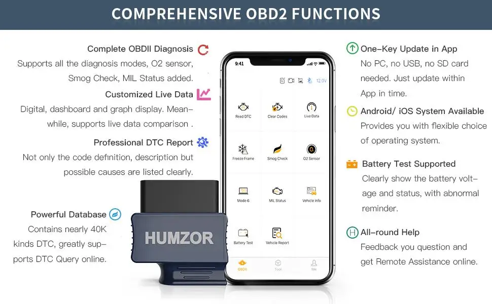 HUMZOR NEXZSCAN NL50 Bluetooth 4,2 Автосканер OBD2 сканер автомобильный считыватель кодов для Android и iOS системы obd 2 диагностический инструмент