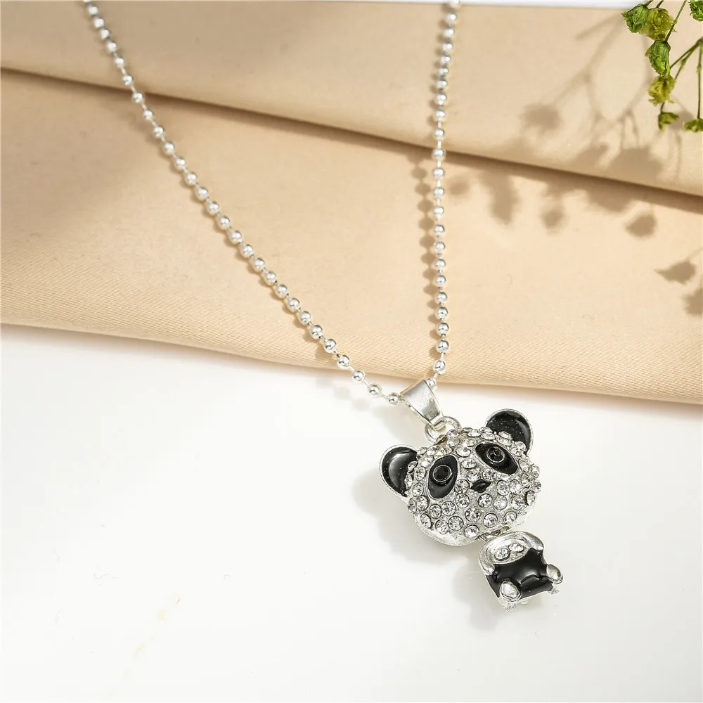 Комплект панды Подвеска из шнека ожерелье нержавеющей стали серебряного цвета