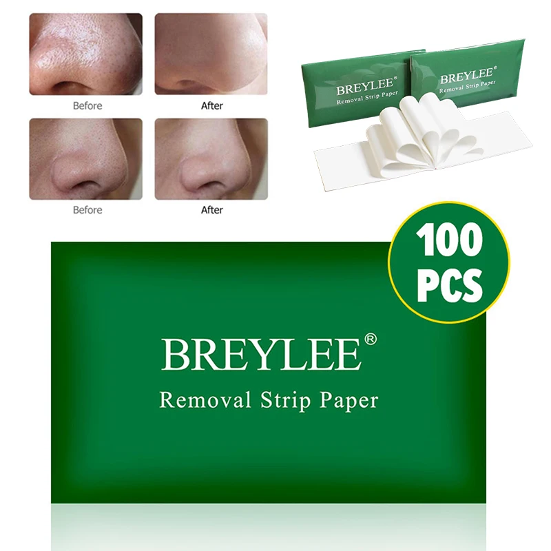 

BREYLEE Removel Strip Paper 100PCS Nose Paper Blackhead Remover Face Mask Paper Nose Strips Acne Treatment T Zone Care TSLM2